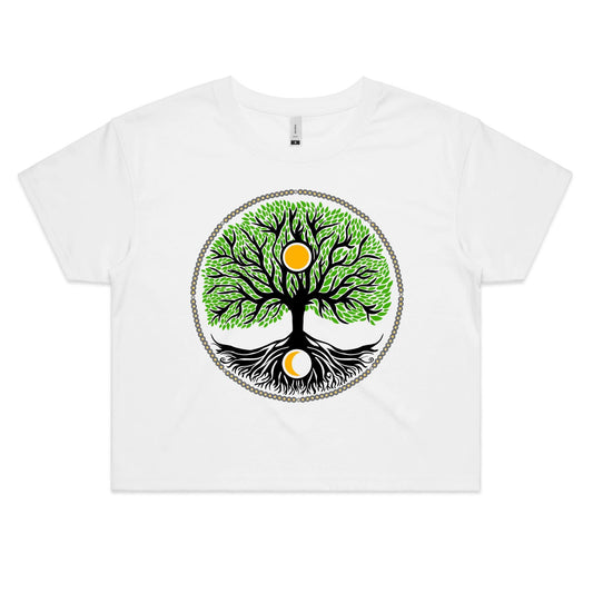 Womens Earthfolk crop tshirt with tree of life print