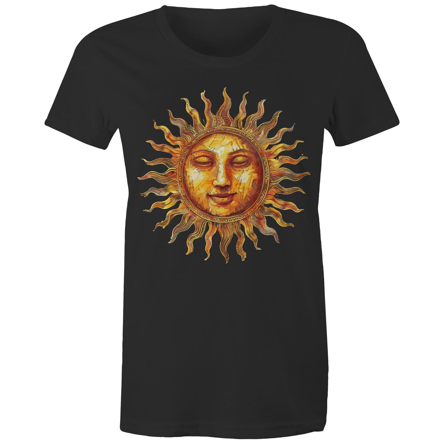 Earthfolk Printed T shirt - Women's Relaxed Fit - Majestic Sun - The Crescent Moon