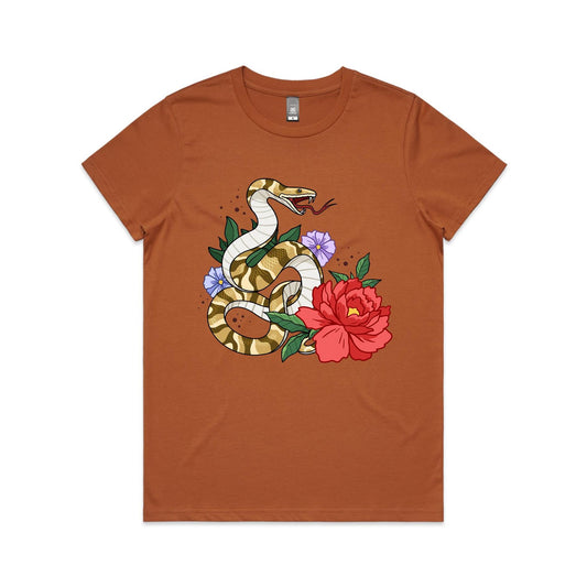 Women's Earthfolk T-shirt - Snake Print - Danger in Beauty