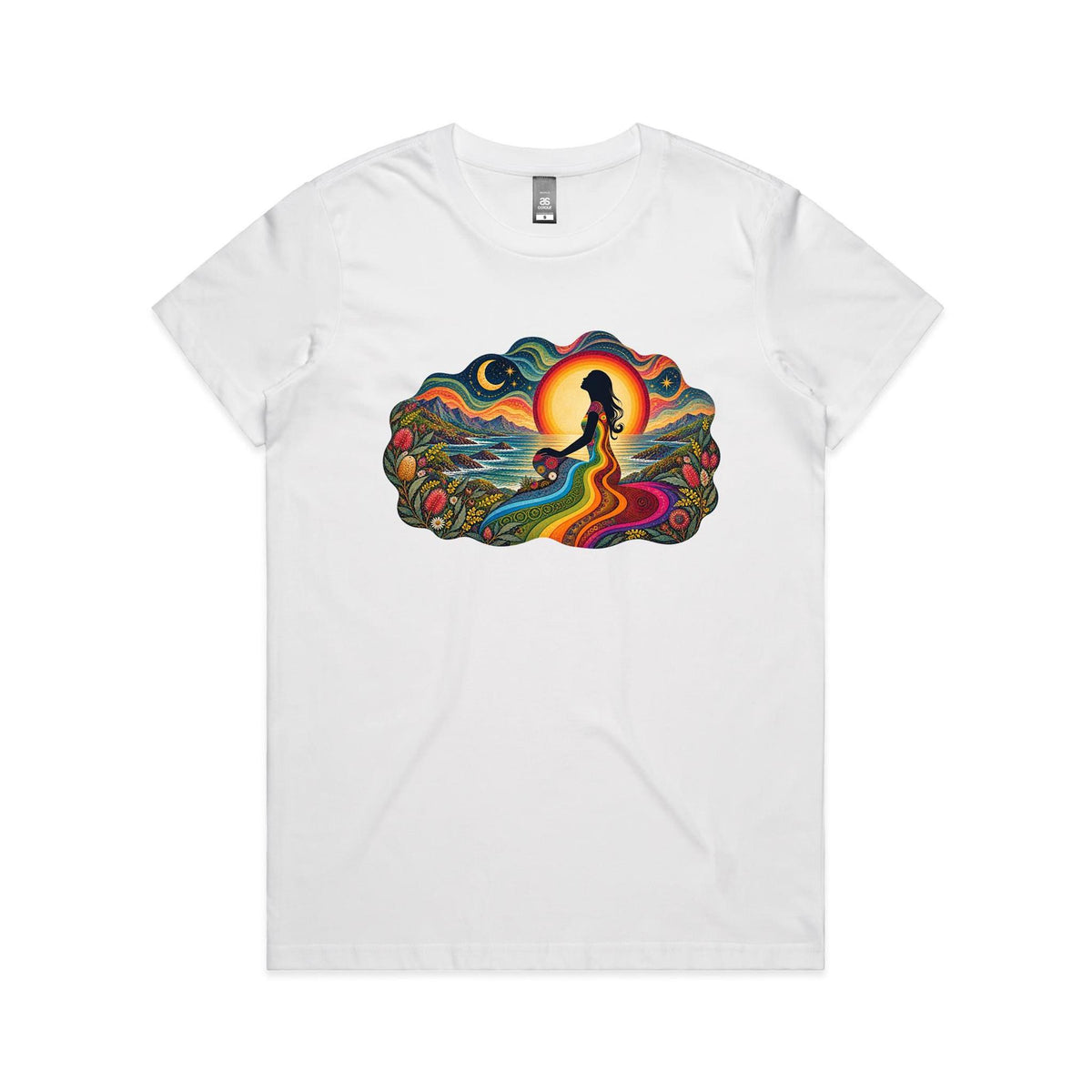 Womens Earthfolk Retro Rainbow Spirit T-shirt - Earthfolk Nature Tees