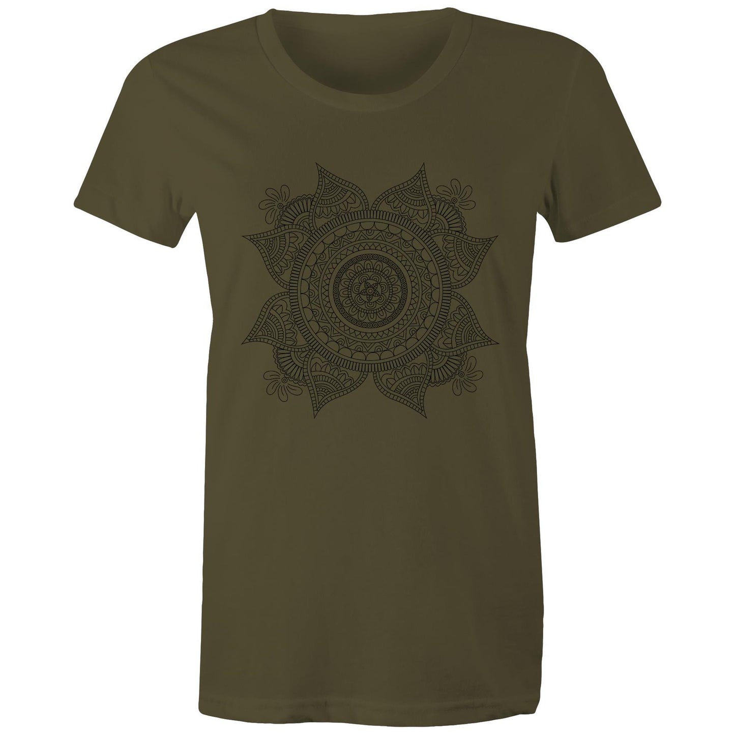 Women's Earthfolk T shirt - Mandala Mono - The Crescent Moon