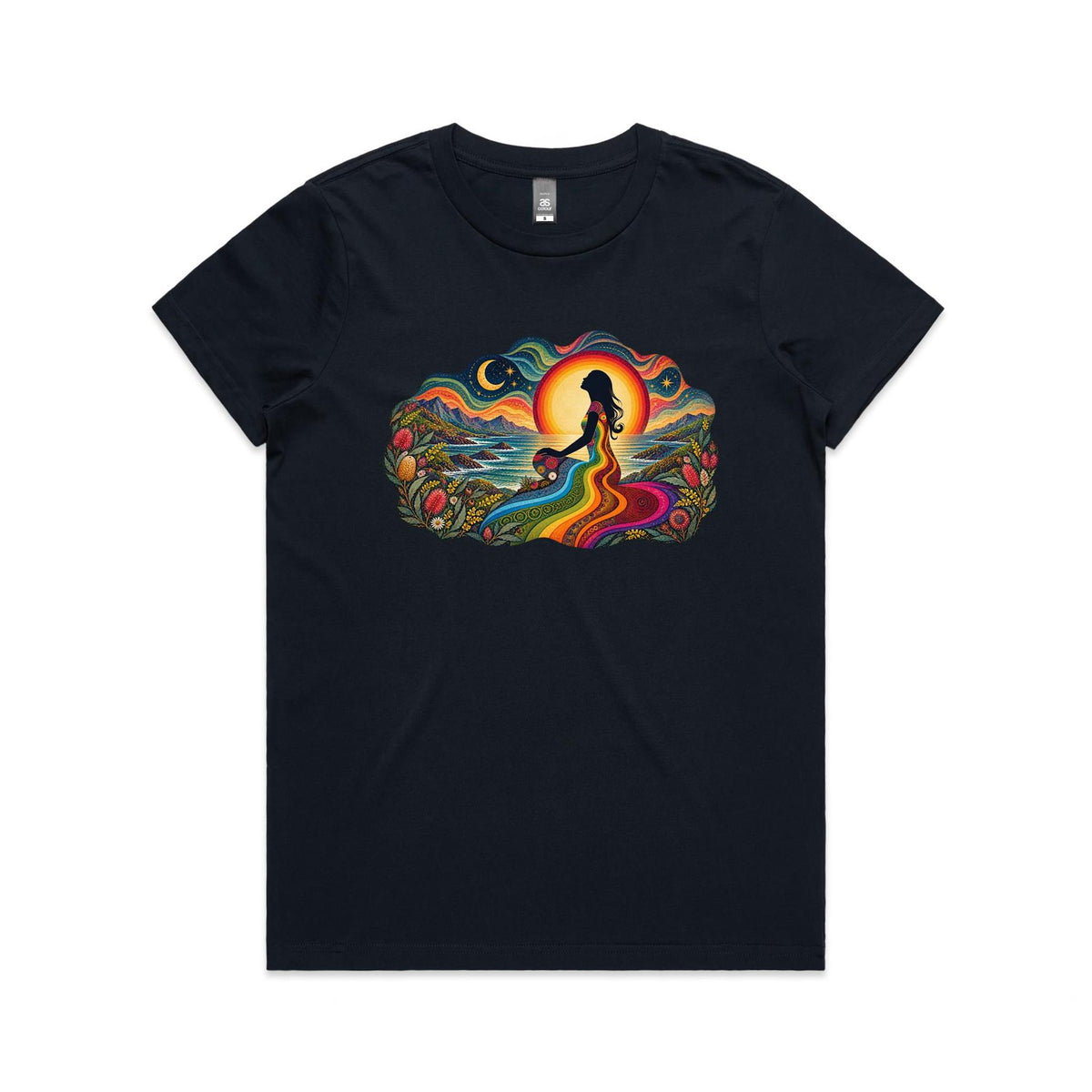 Womens Earthfolk Retro Rainbow Spirit T-shirt - Earthfolk Nature Tees