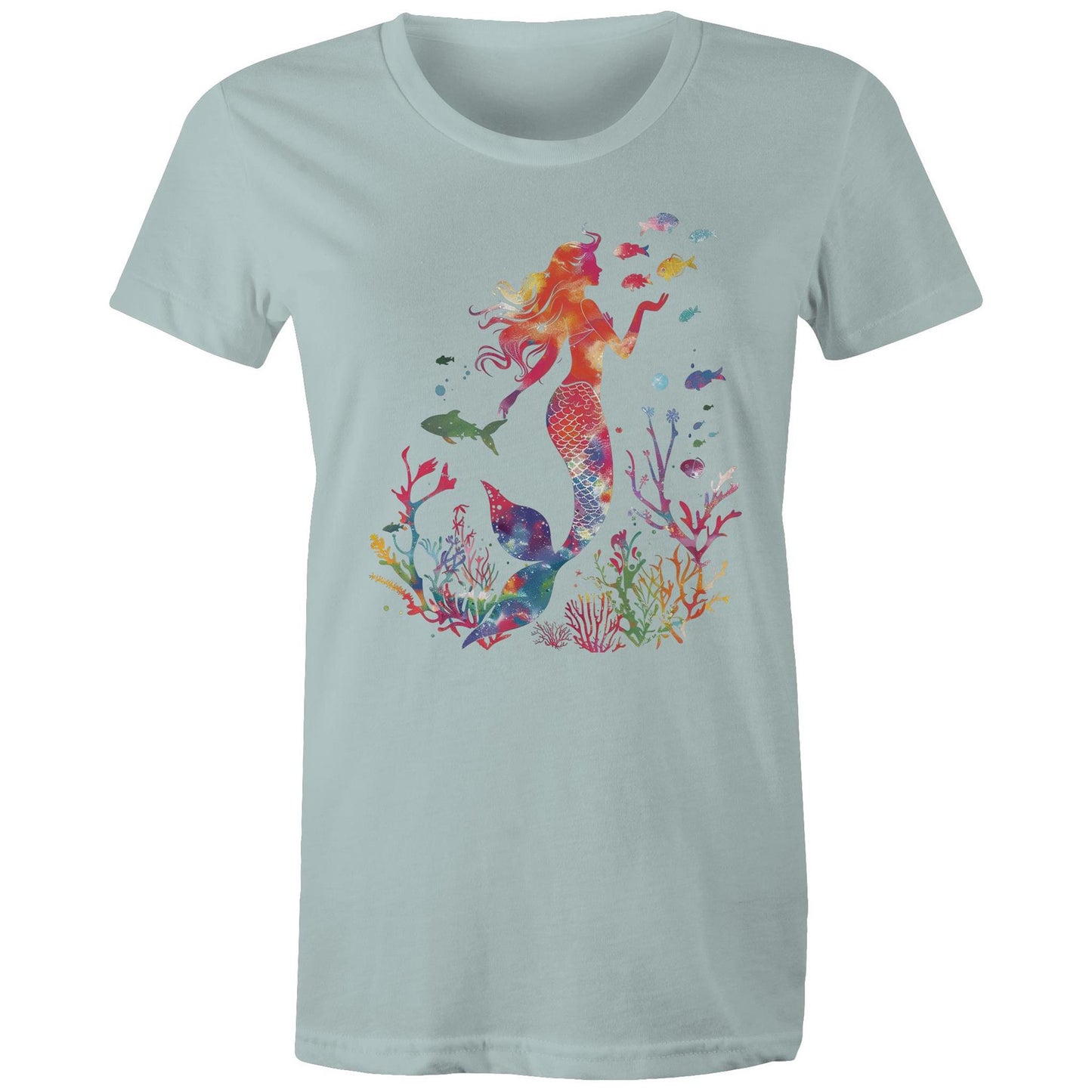 Women's Earthfolk Printed T shirt - Colourful Mermaid - The Crescent Moon