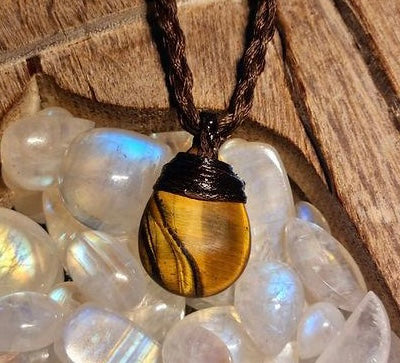 Tiger Eye Crystal Macrame Necklace - Tribe Talisman
