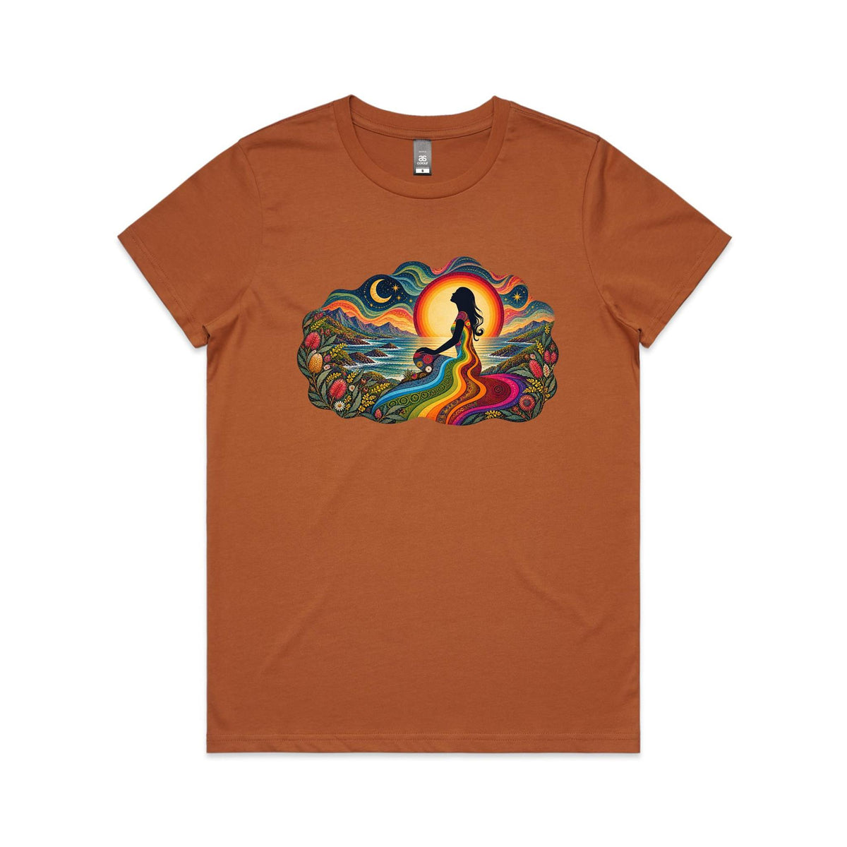 Womens Earthfolk Retro Rainbow Spirit T-shirt - Earthfolk Nature Tees