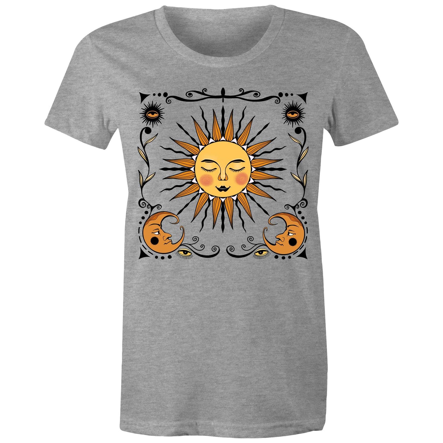 Women's Earthfolk T shirt - Retro sun and moon