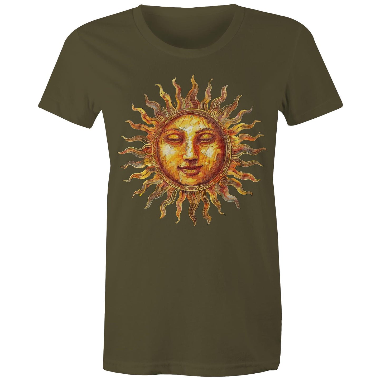 Earthfolk Printed T shirt - Women's Relaxed Fit - Majestic Sun - The Crescent Moon