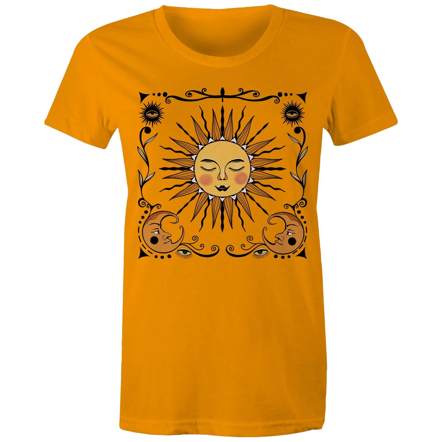 Women's Earthfolk T shirt - Retro sun and moon