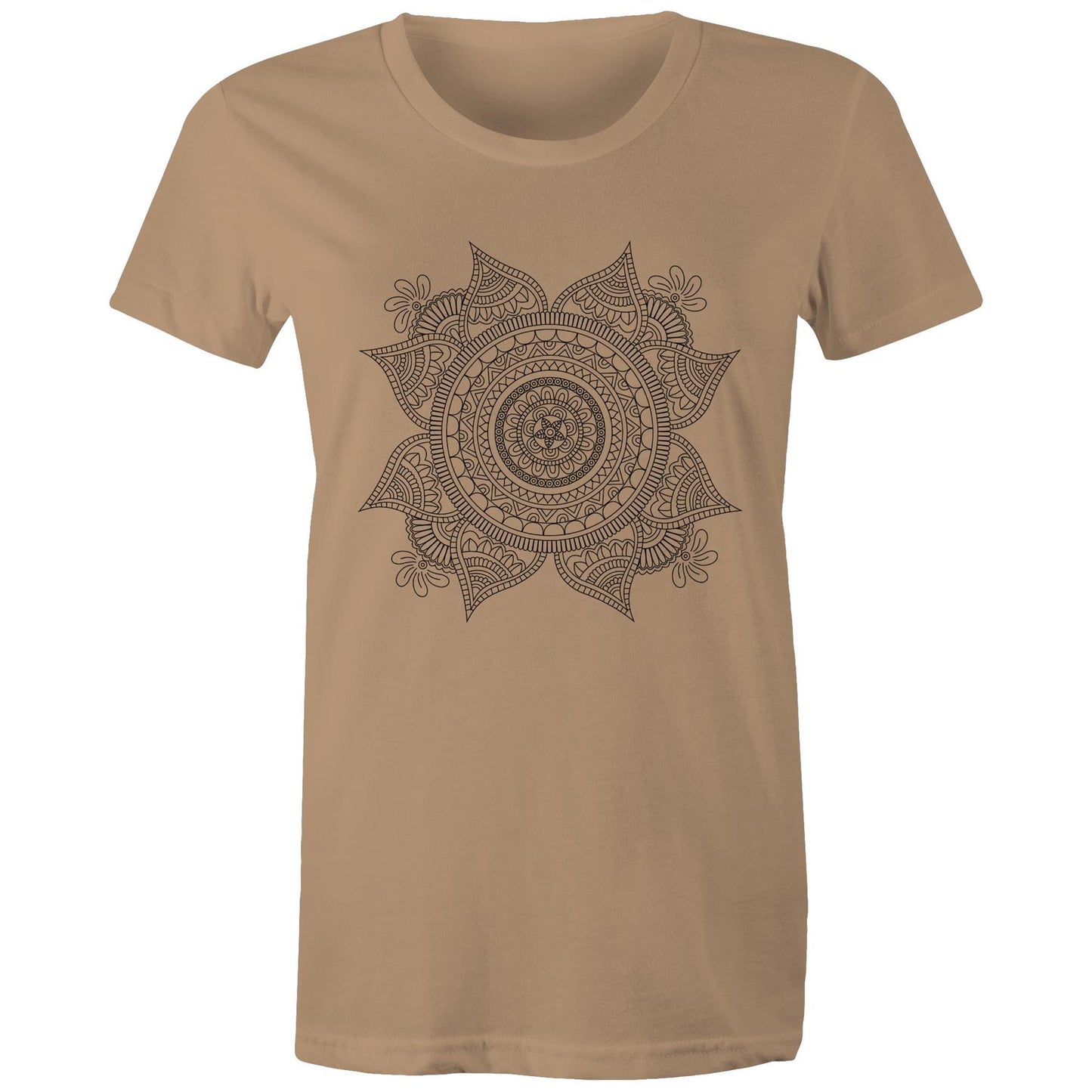 Women's Earthfolk T shirt - Mandala Mono - The Crescent Moon