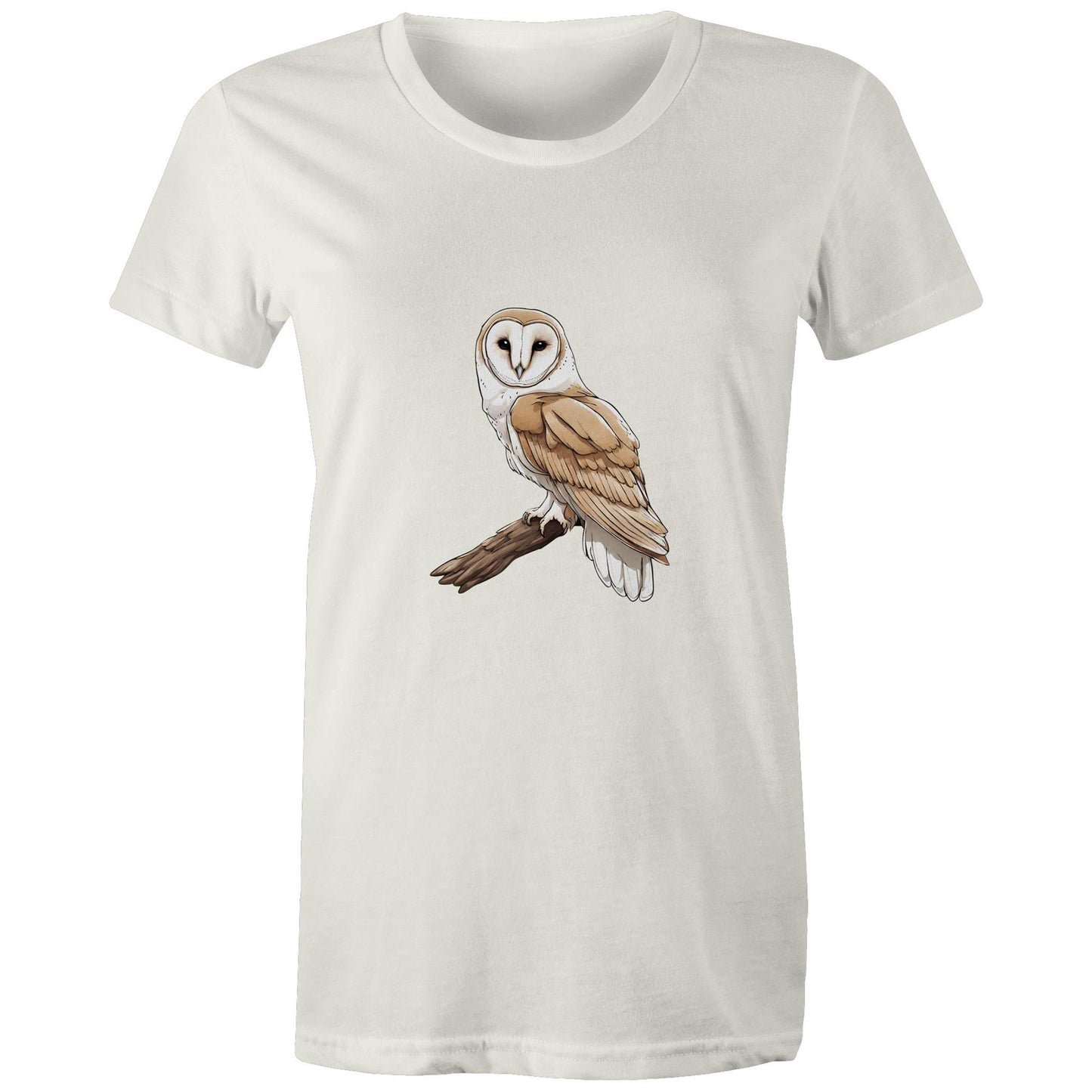 Women's Earthfolk T shirt - Barn Owl on Branch - The Crescent Moon