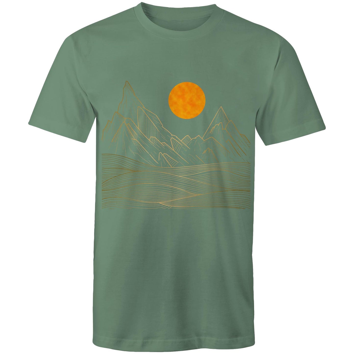 Earthfolk Printed T shirt - Mens Relaxed Fit - Mountain Sun - The Crescent Moon