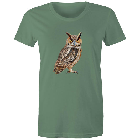Women's Earthfolk T shirt - Owl - The Crescent Moon