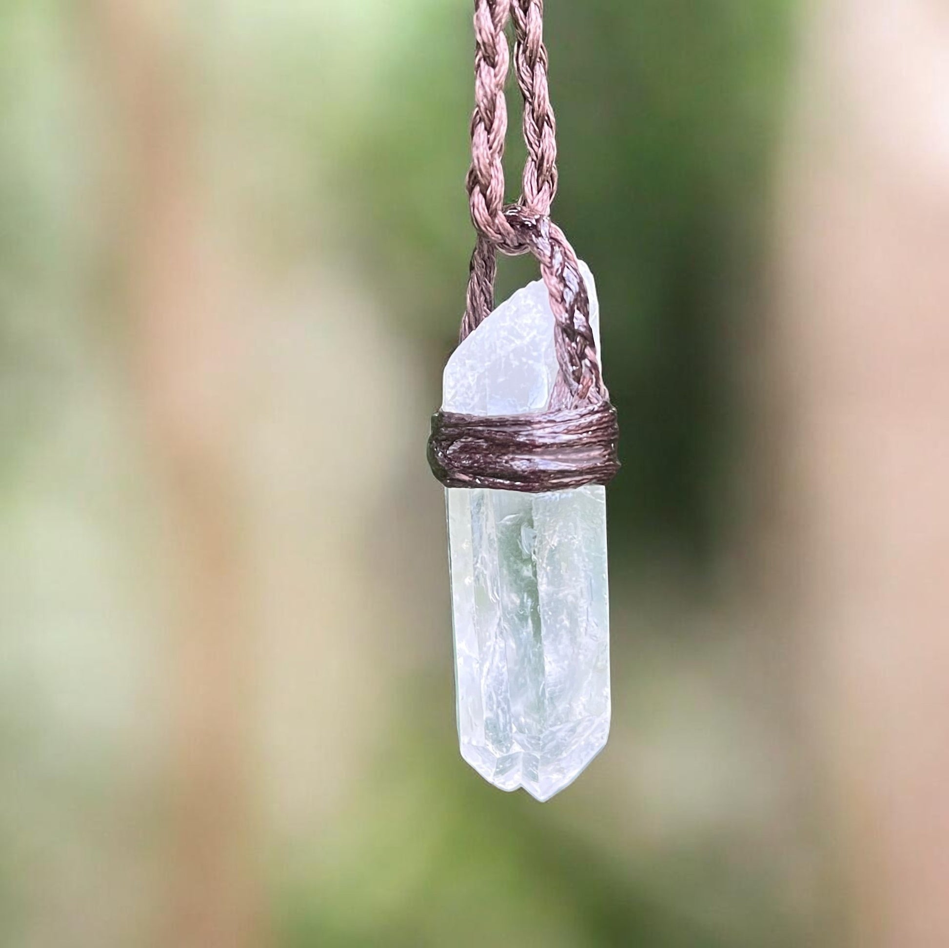 clear quartz natural macrame necklace