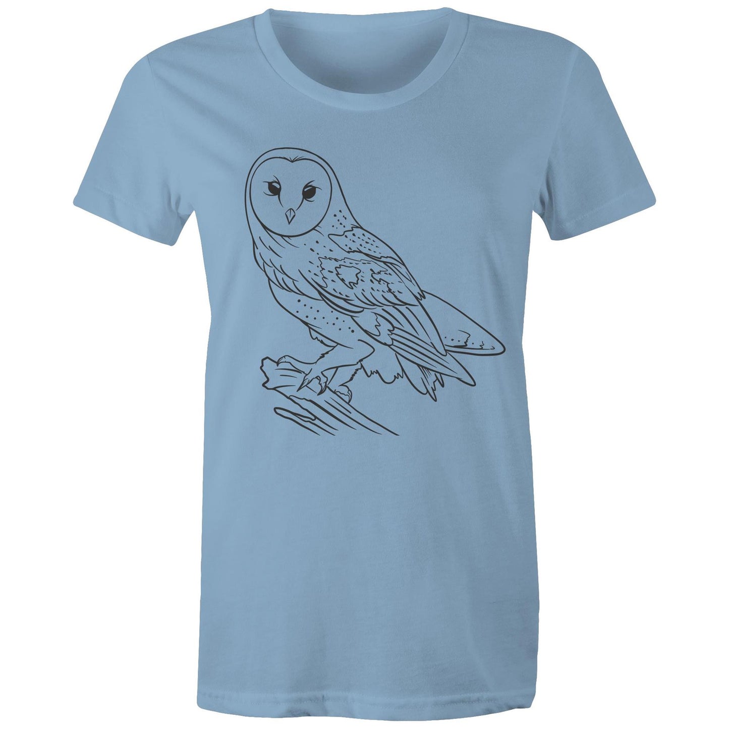 Earthfolk Printed T shirt - Women's Relaxed Fit - Owl Sketch - The Crescent Moon