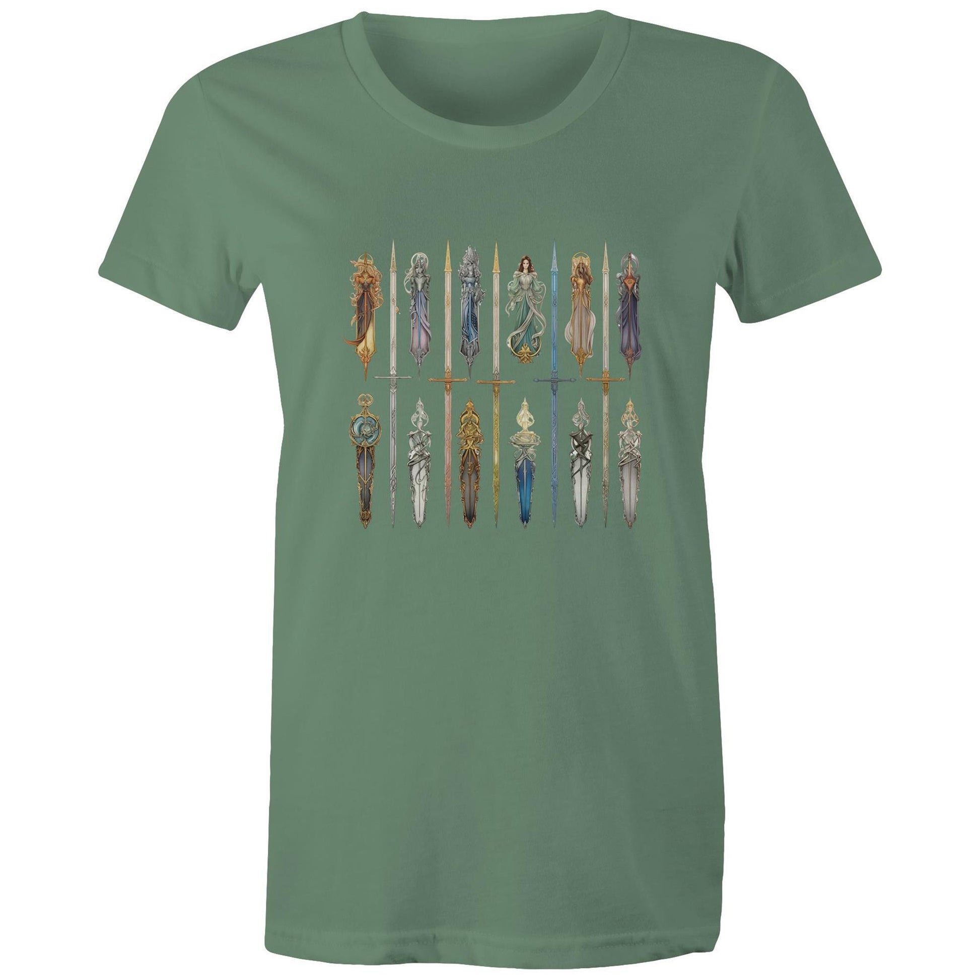 Women's Earthfolk T shirt - Queen Of Swords - The Crescent Moon