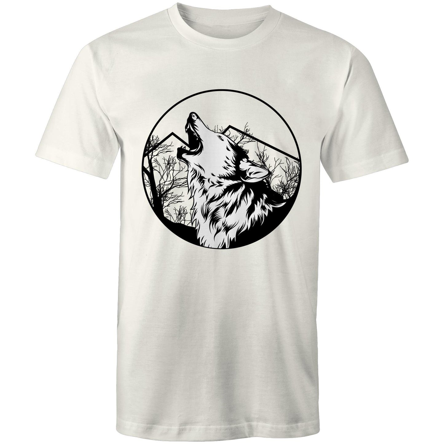 Men's Earthfolk Printed T shirt - Howling Wolf - The Crescent Moon