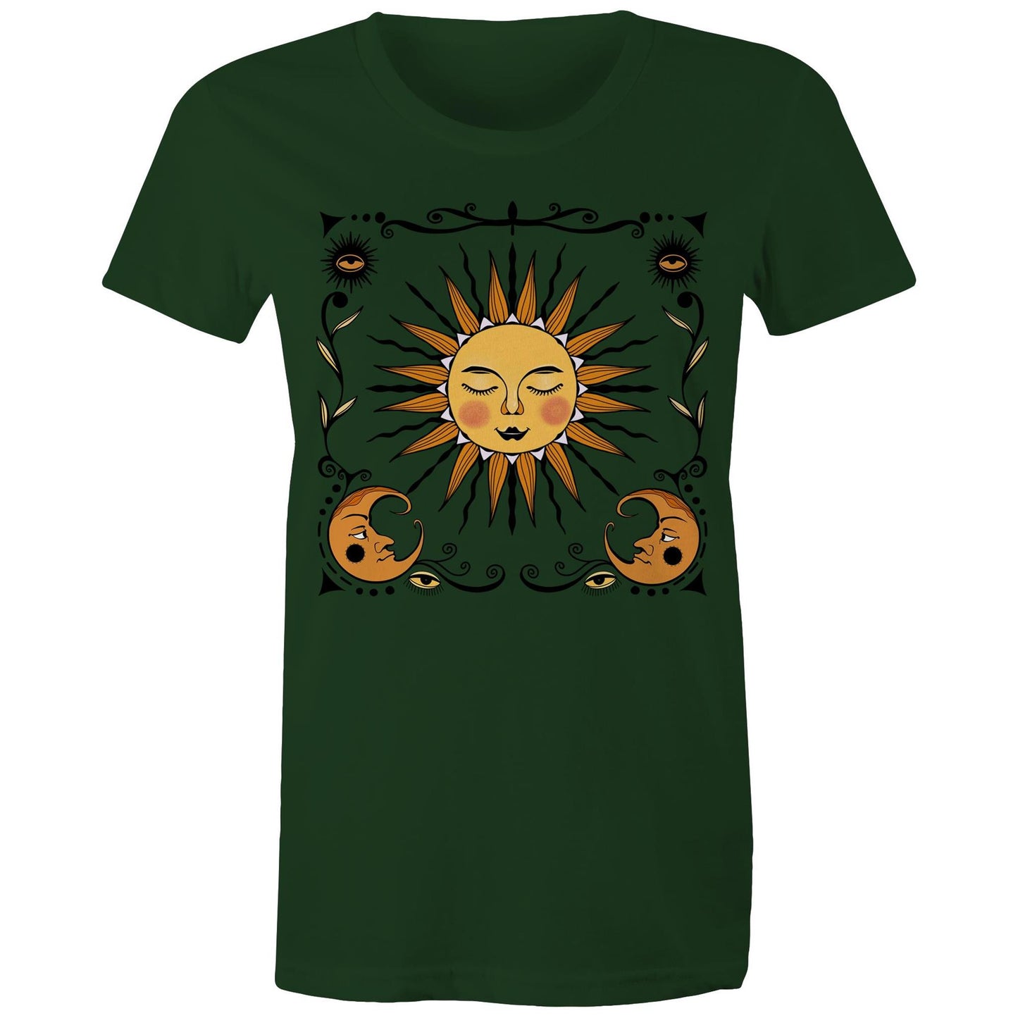 Women's Earthfolk T shirt - Retro sun and moon