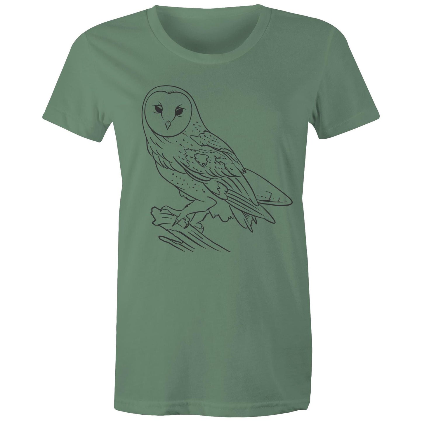 Earthfolk Printed T shirt - Women's Relaxed Fit - Owl Sketch - The Crescent Moon