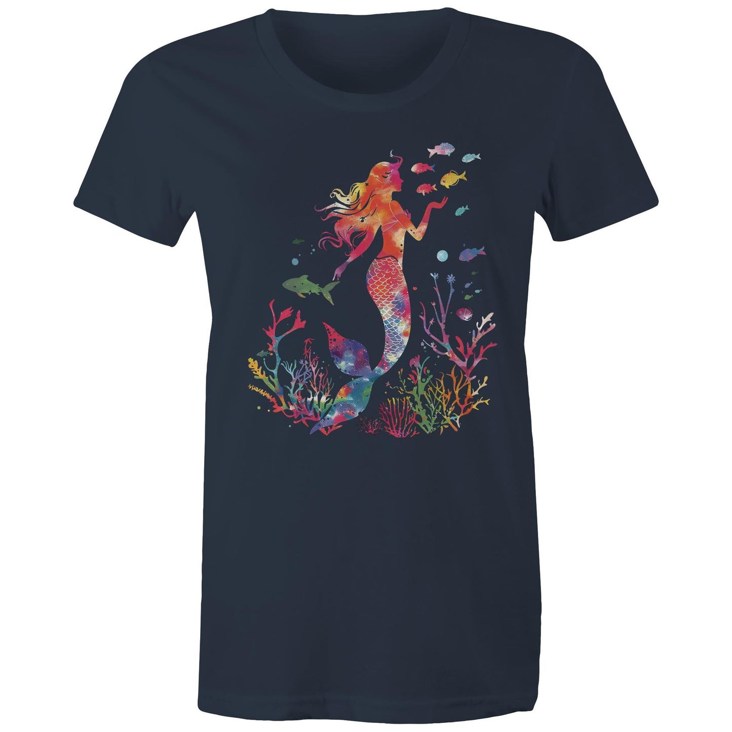 Women's Earthfolk Printed T shirt - Colourful Mermaid - The Crescent Moon