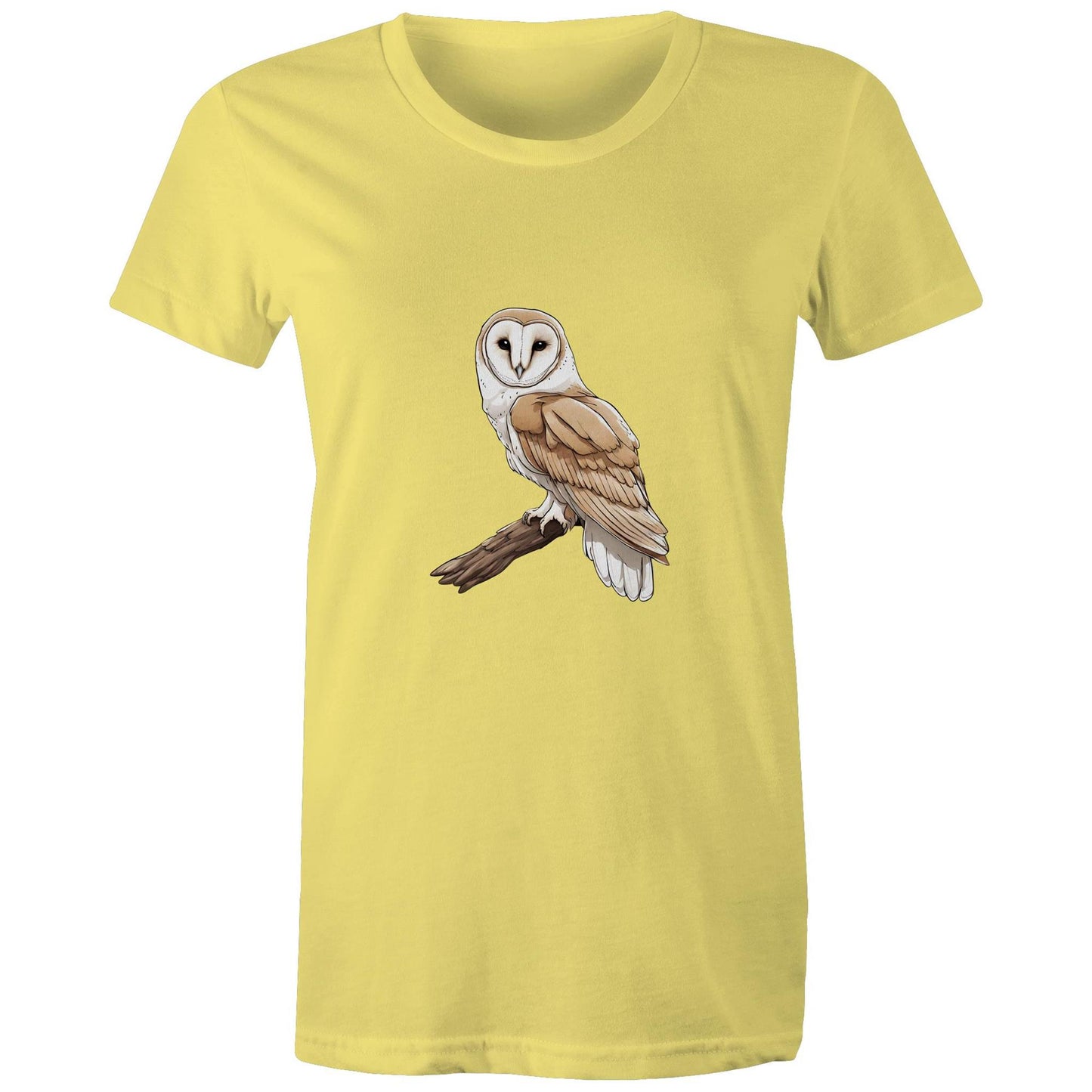 Women's Earthfolk T shirt - Barn Owl on Branch - The Crescent Moon