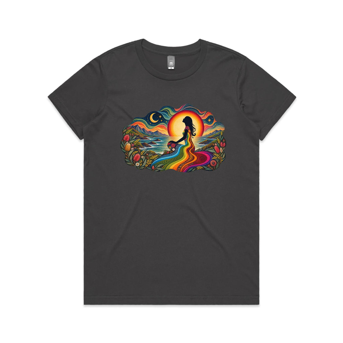 Womens Earthfolk Retro Rainbow Spirit T-shirt - Earthfolk Nature Tees