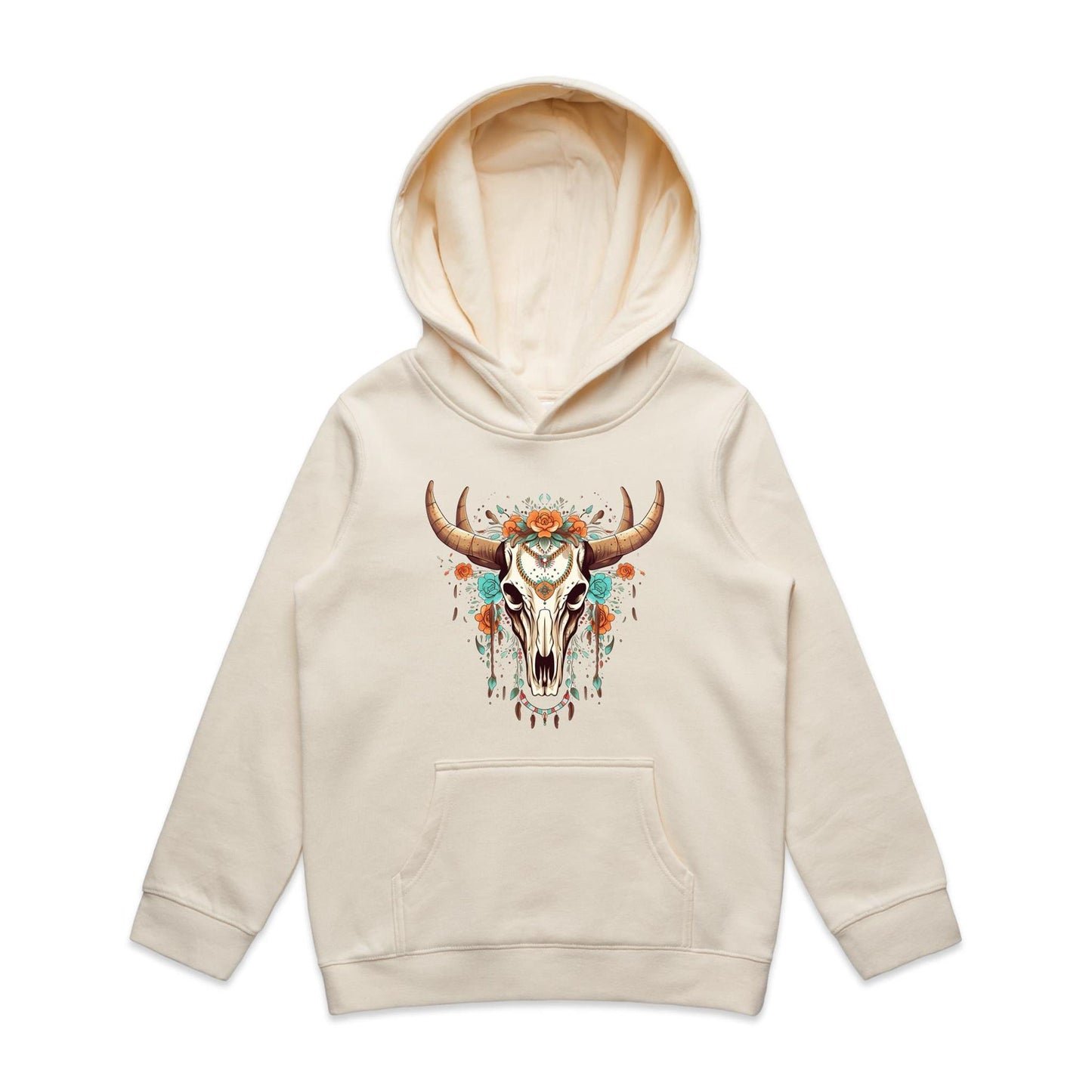 Kids Earthfolk Hoodie - Floral Skull - The Crescent Moon