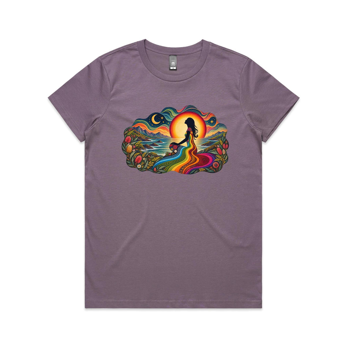 Womens Earthfolk Retro Rainbow Spirit T-shirt - Earthfolk Nature Tees