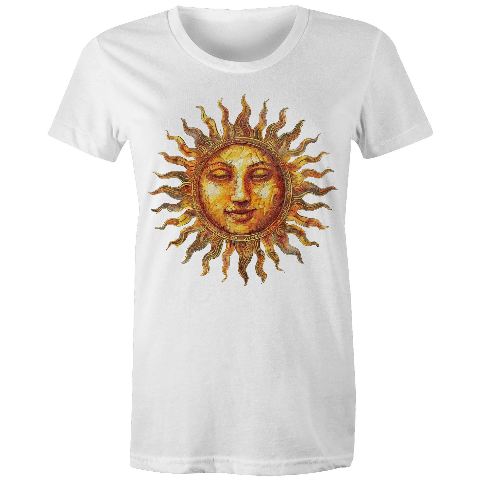 Earthfolk Printed T shirt - Women's Relaxed Fit - Majestic Sun - The Crescent Moon