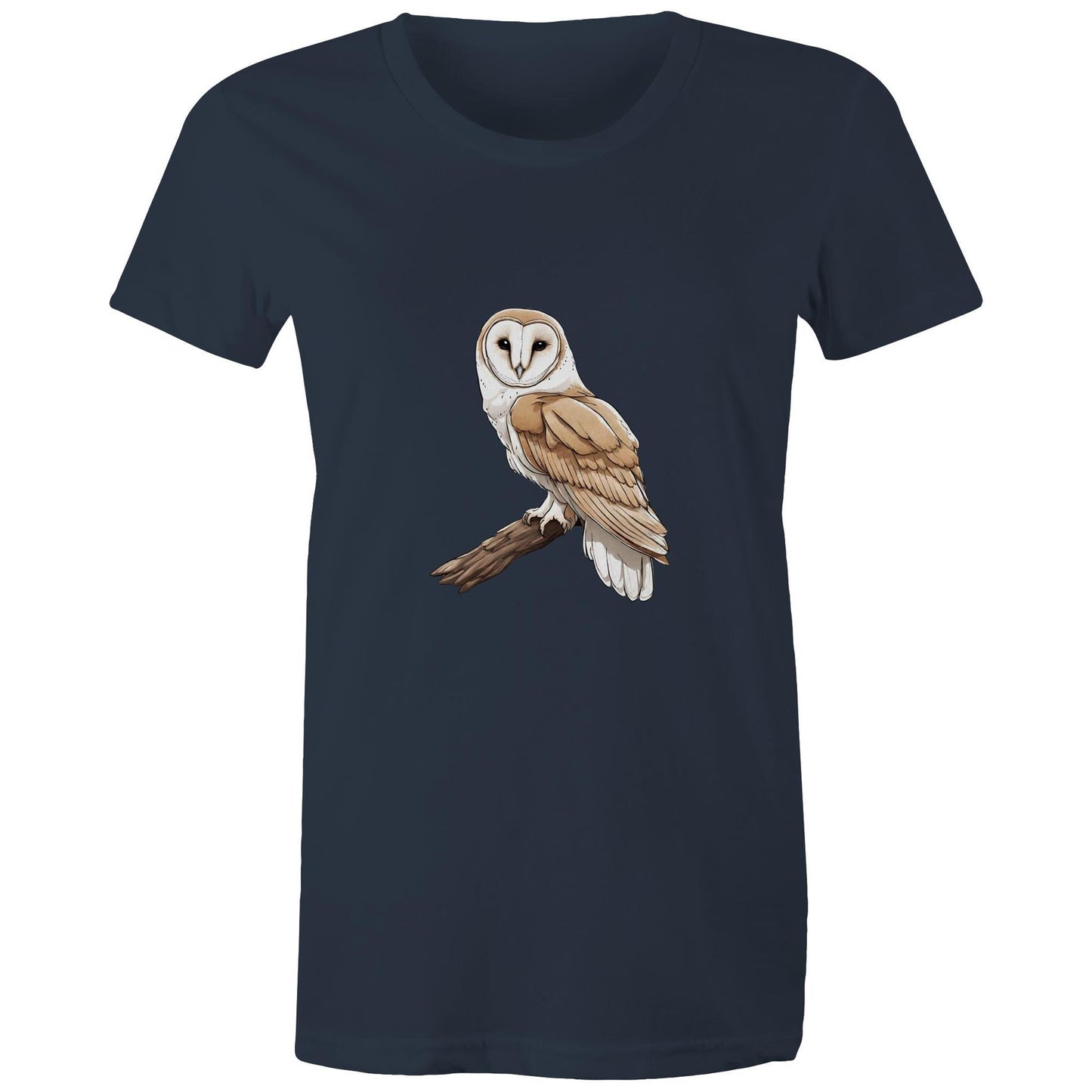 Women's Earthfolk T shirt - Barn Owl on Branch - The Crescent Moon