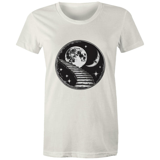 Women's Earthfolk T shirt - Stairway to the Moon - The Crescent Moon