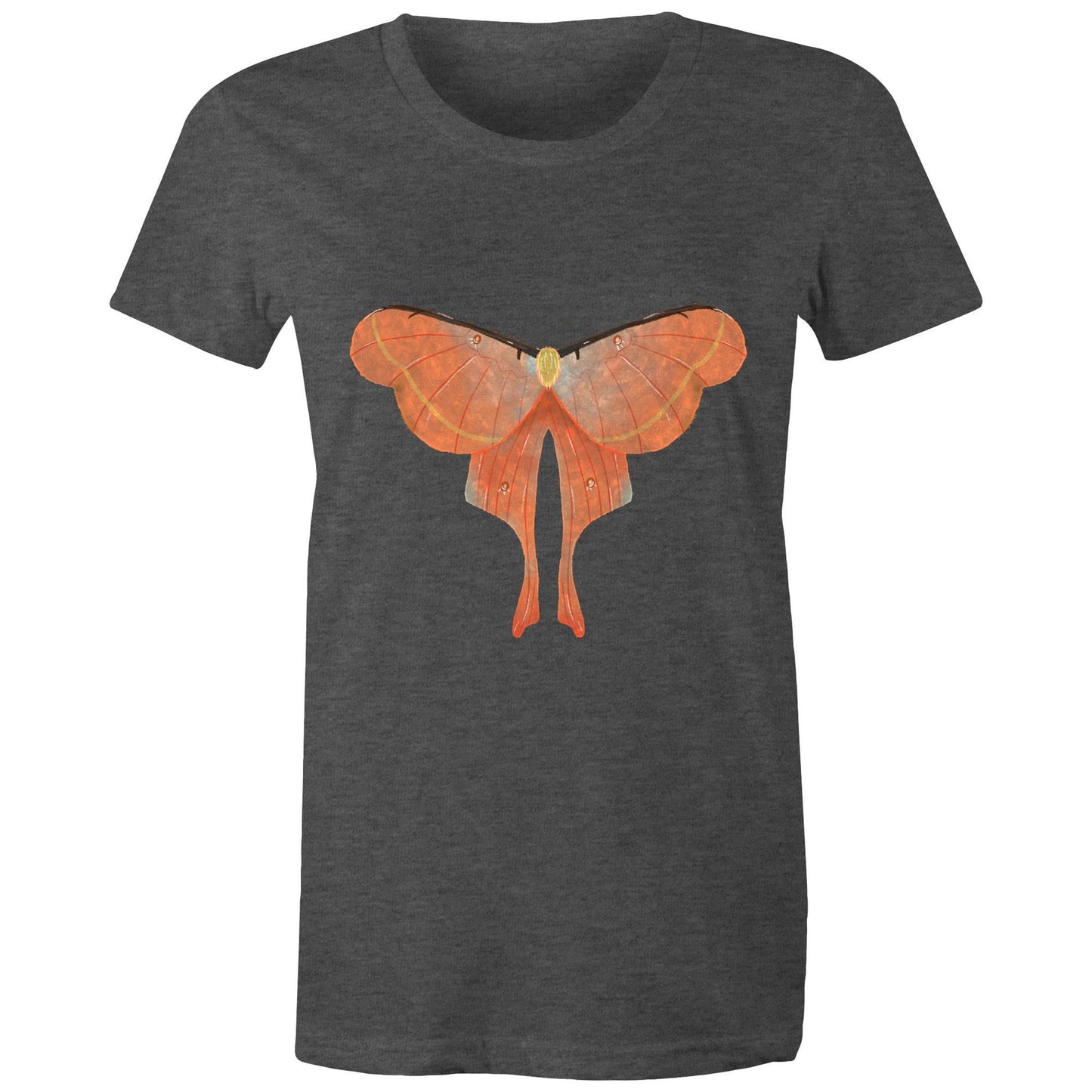 Earthfolk Printed T shirt - Women's Relaxed Fit - Orange Moth - The Crescent Moon