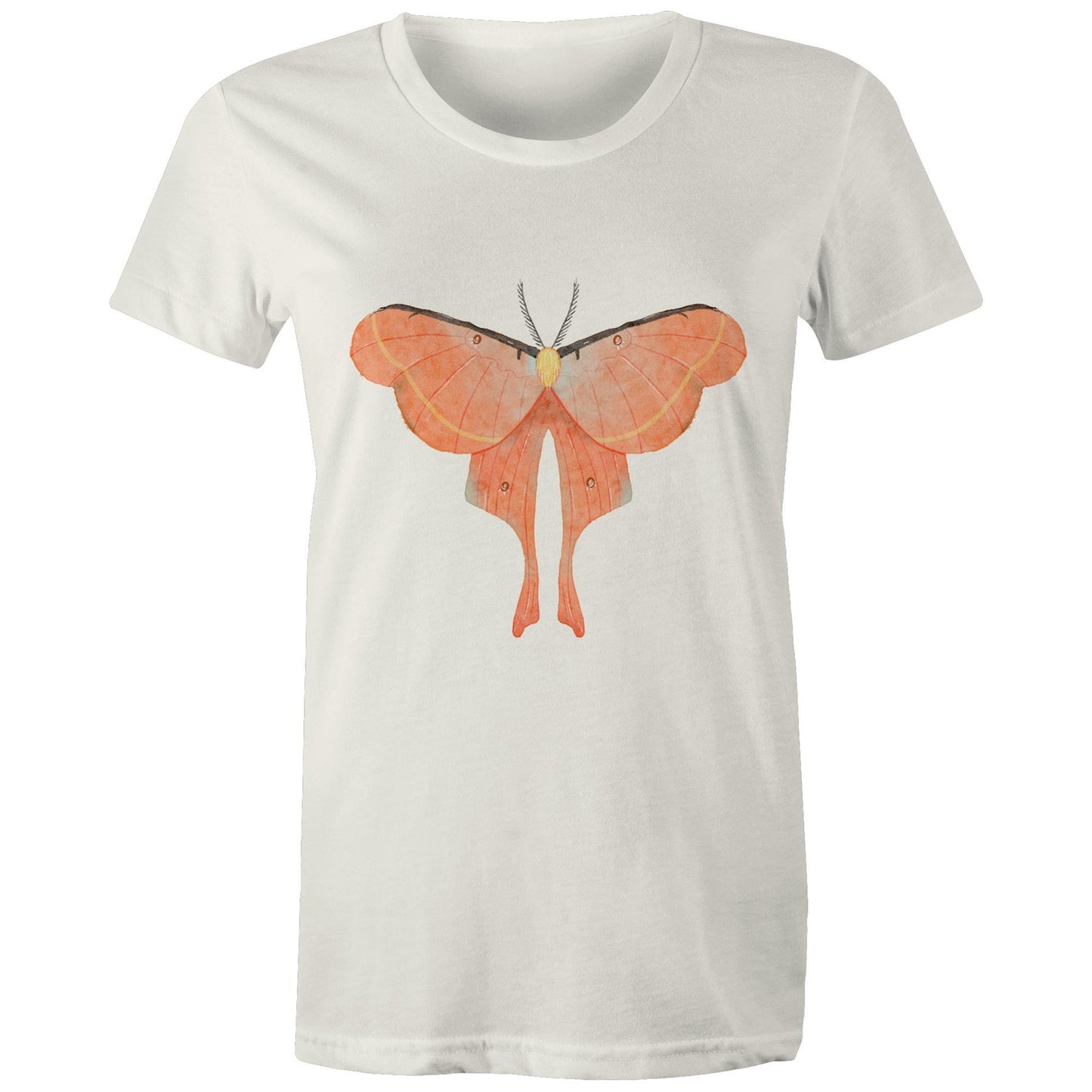 Earthfolk Printed T shirt - Women's Relaxed Fit - Orange Moth - The Crescent Moon