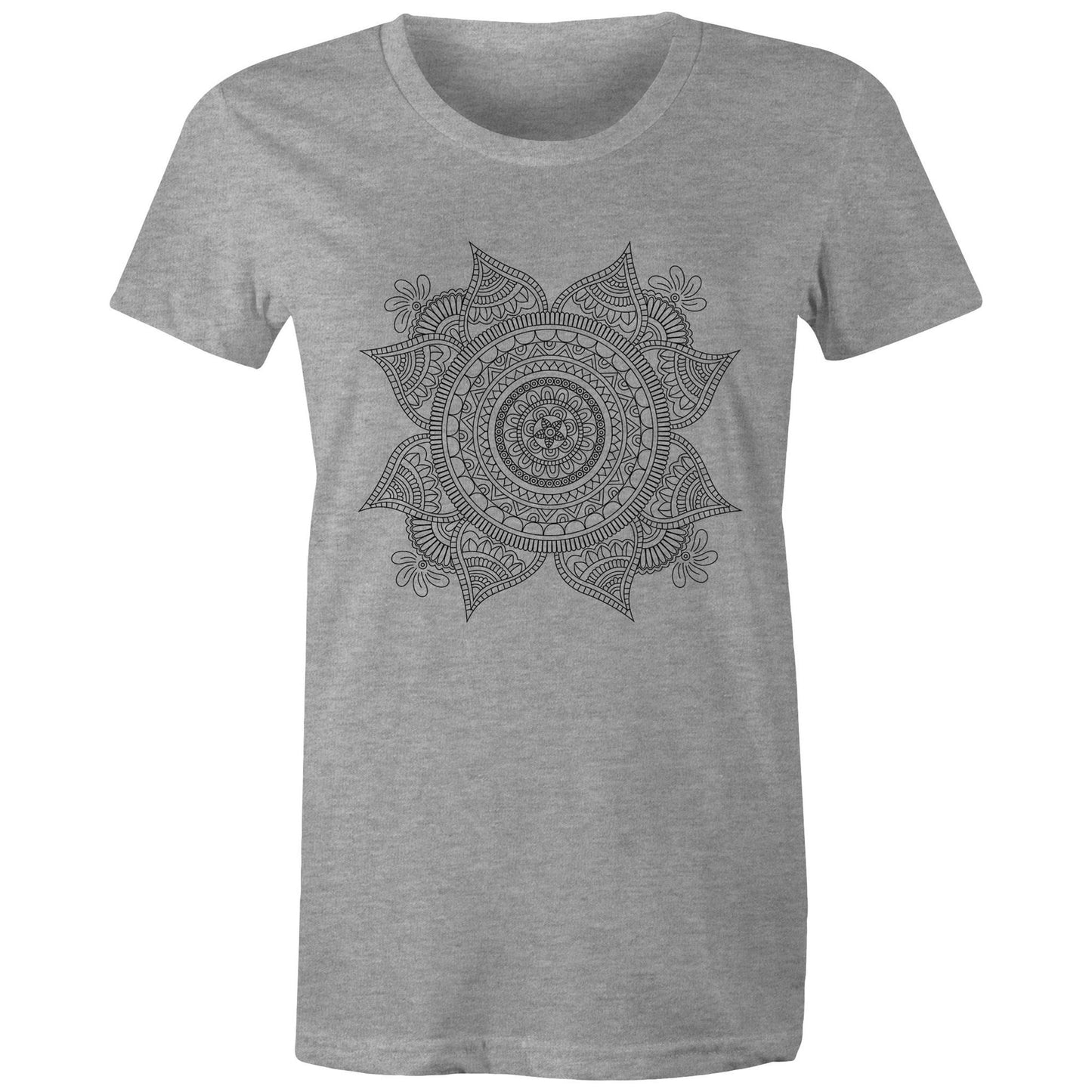 Women's Earthfolk T shirt - Mandala Mono - The Crescent Moon