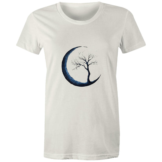 Women's Organic Earthfolk T shirt - Moon Tree - The Crescent Moon