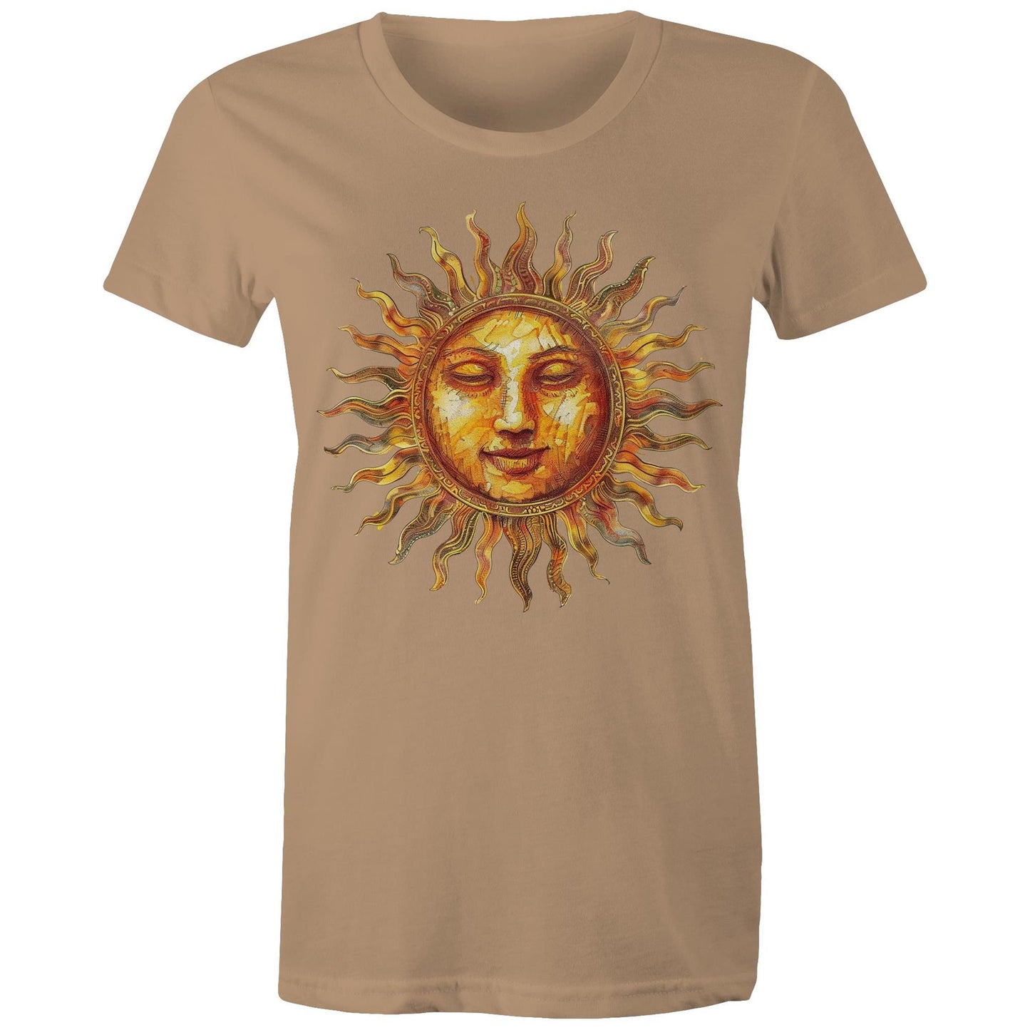 Earthfolk Printed T shirt - Women's Relaxed Fit - Majestic Sun - The Crescent Moon