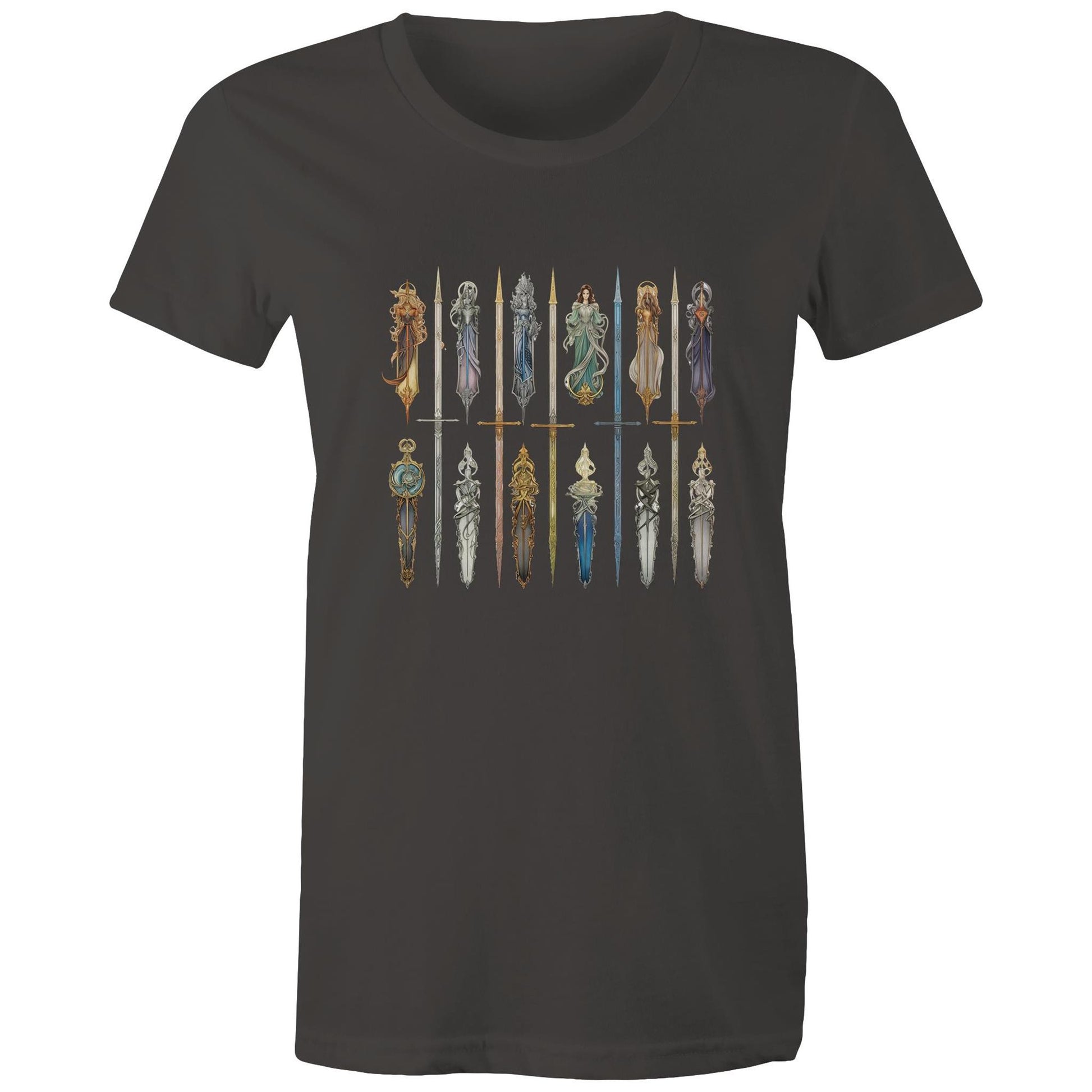 Women's Earthfolk T shirt - Queen Of Swords - The Crescent Moon