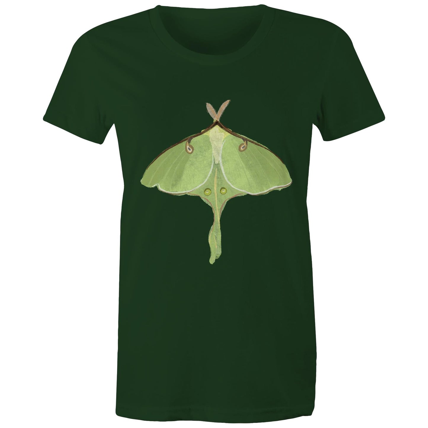 Earthfolk Printed T shirt - Women's Relaxed Fit - Luna Moth - The Crescent Moon