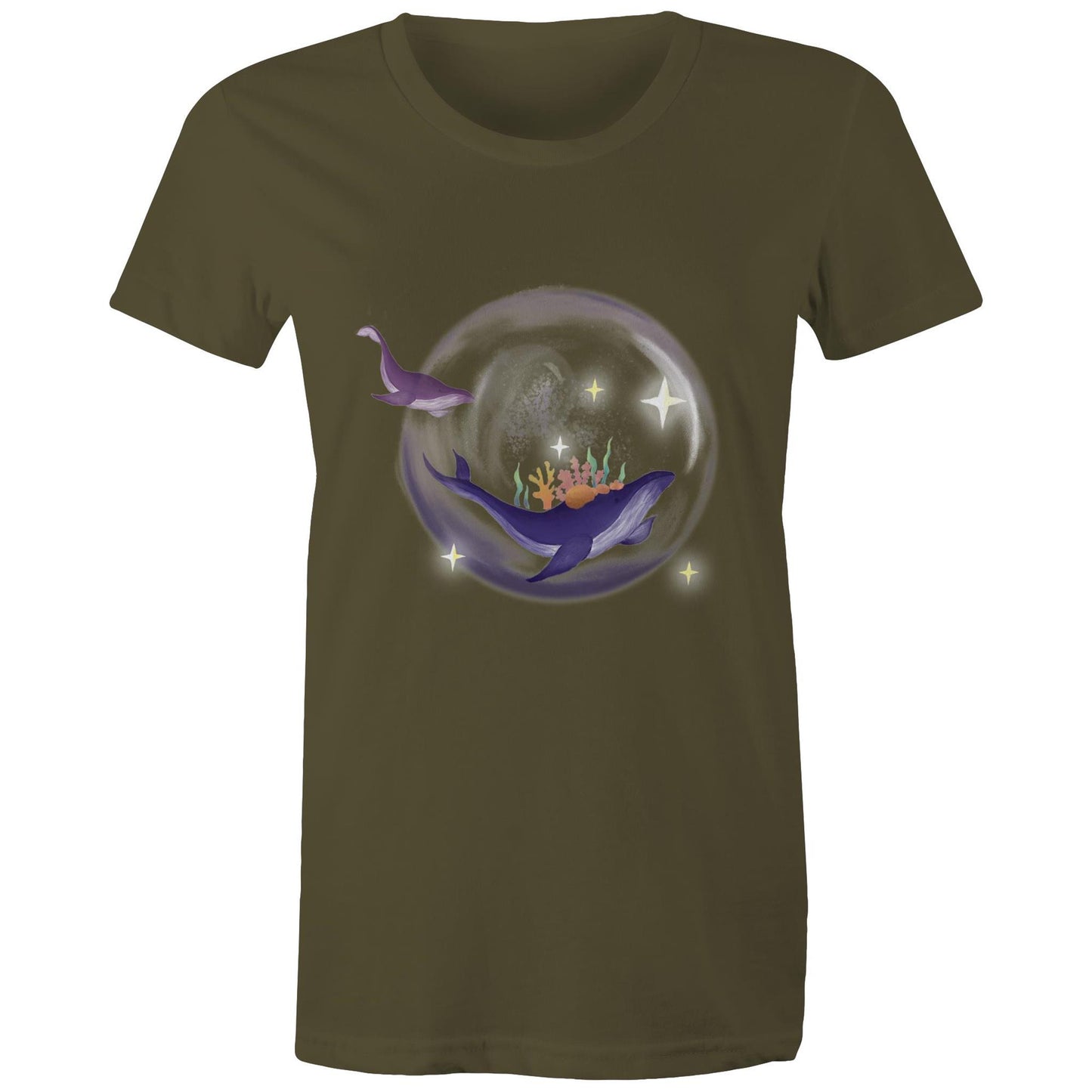 Women's T-shirt by Earthfolk - Crystal Ball Whale - The Crescent Moon