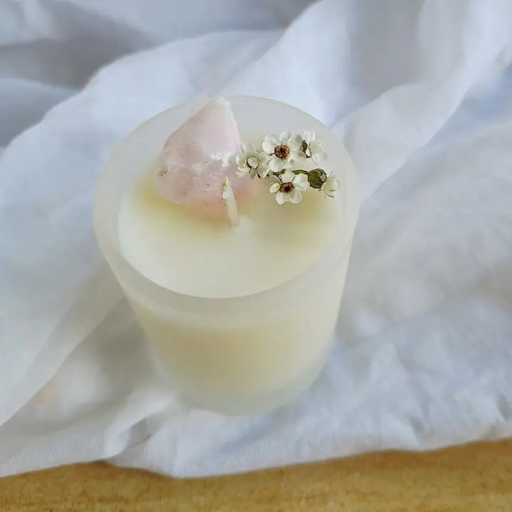 Pink Aragonite Crystal Candle - Attune to Nature - The Crescent Moon