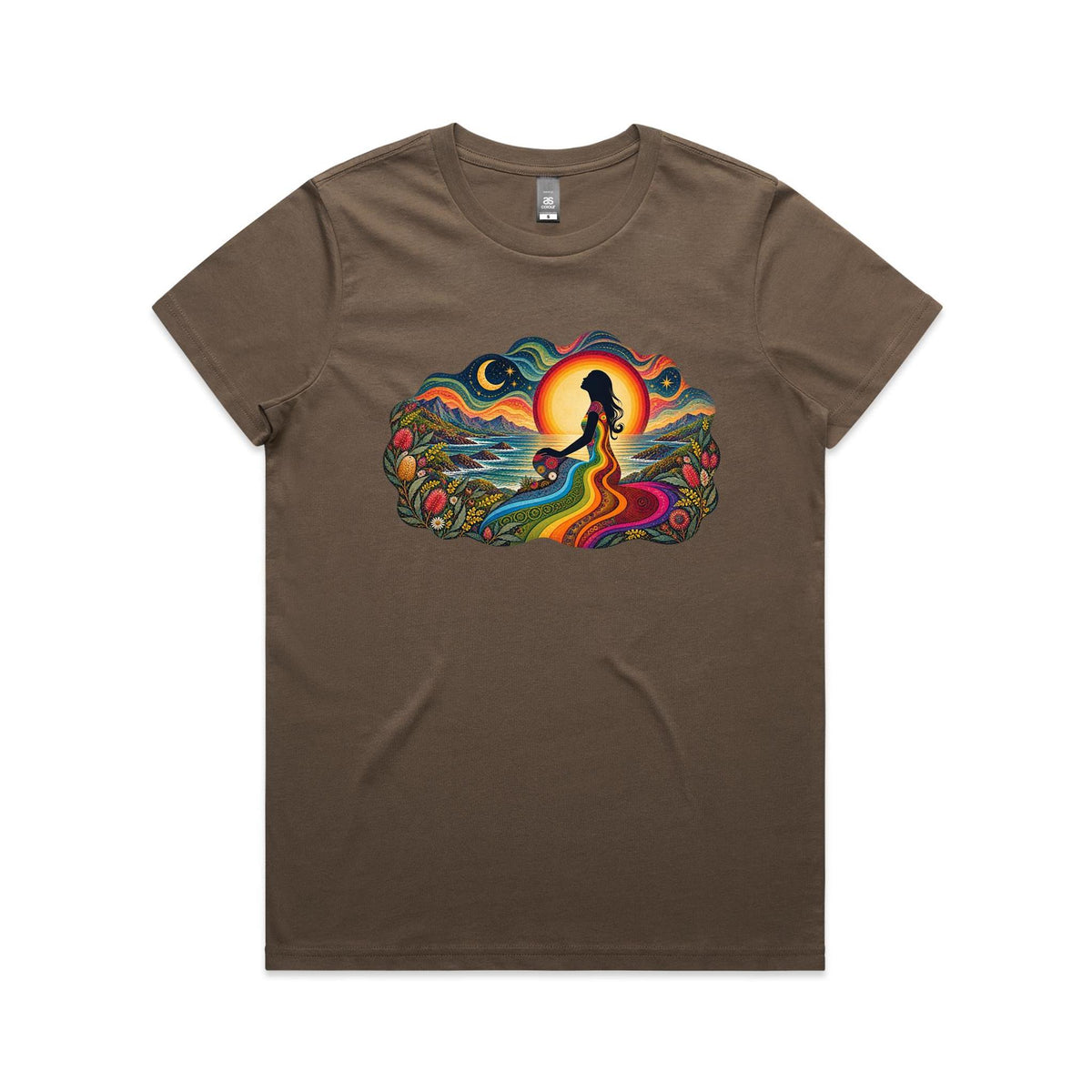 Womens Earthfolk Retro Rainbow Spirit T-shirt - Earthfolk Nature Tees
