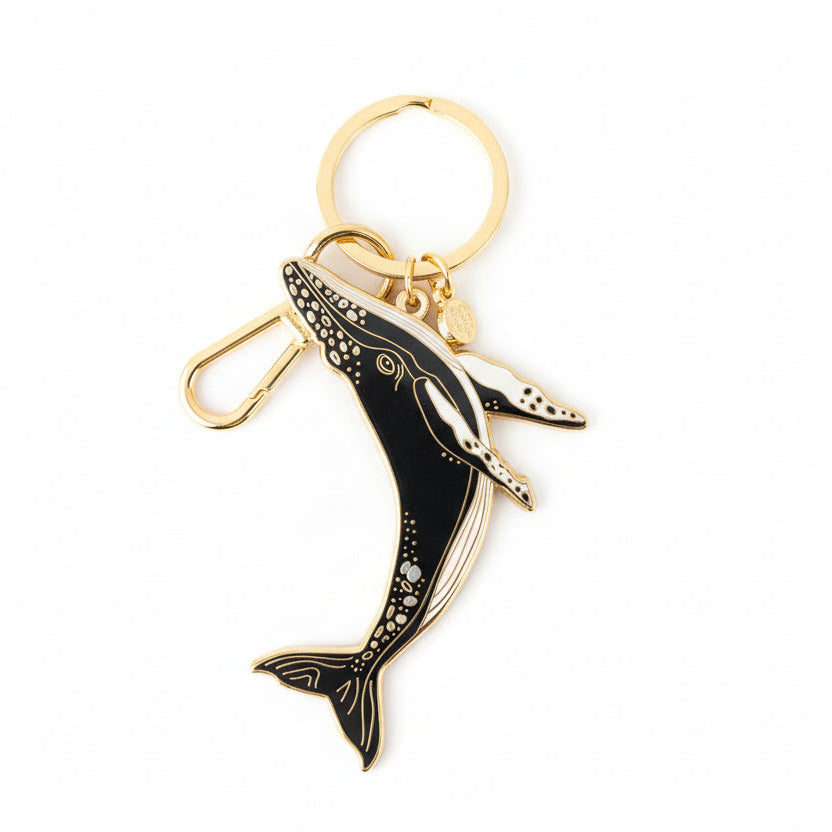 Gold and silver whale keychain 