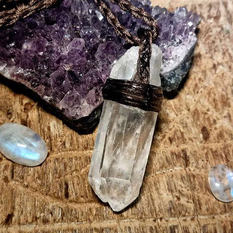 Tribe Talisman Macrame Necklace - Clear Quartz Natural