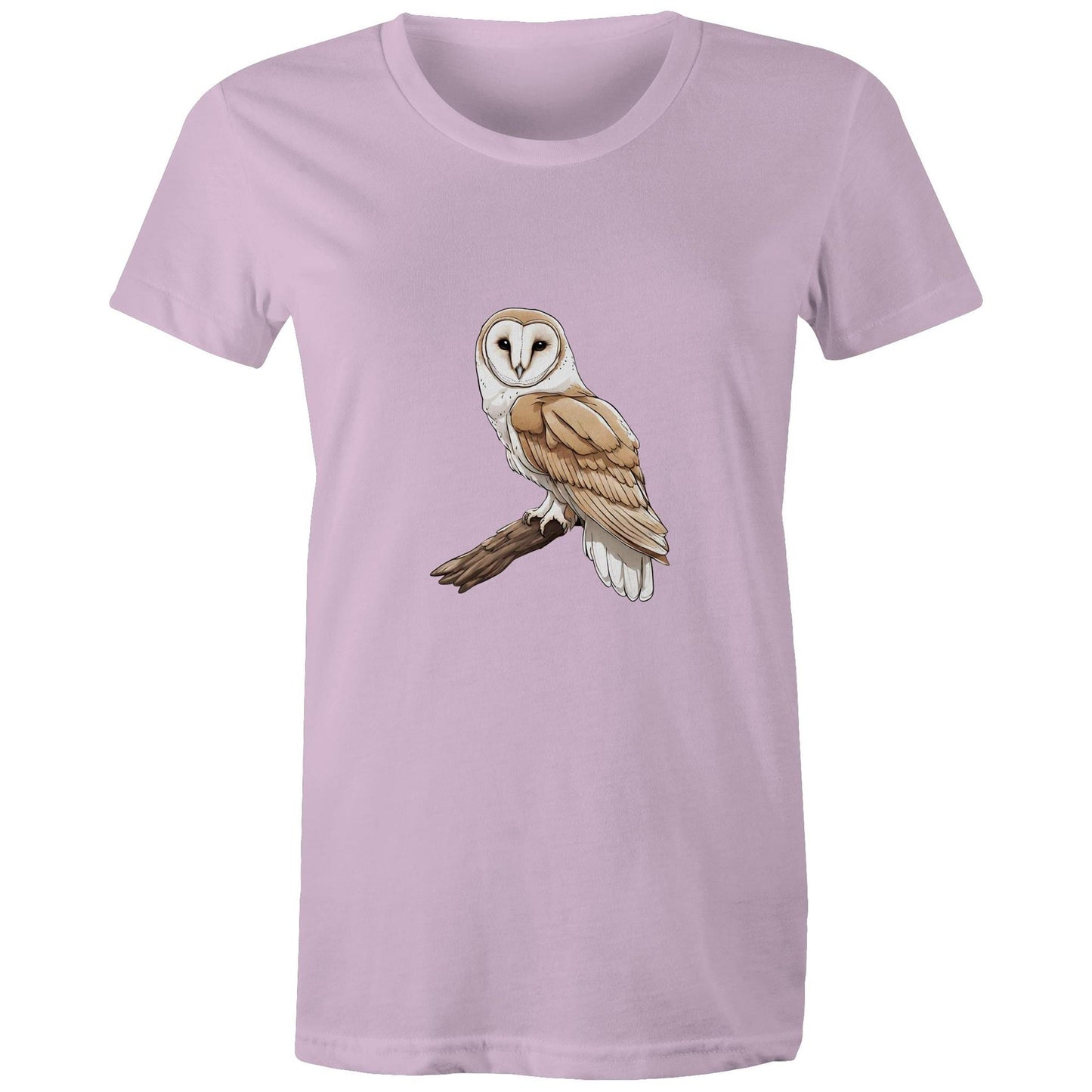 Women's Earthfolk T shirt - Barn Owl on Branch - The Crescent Moon