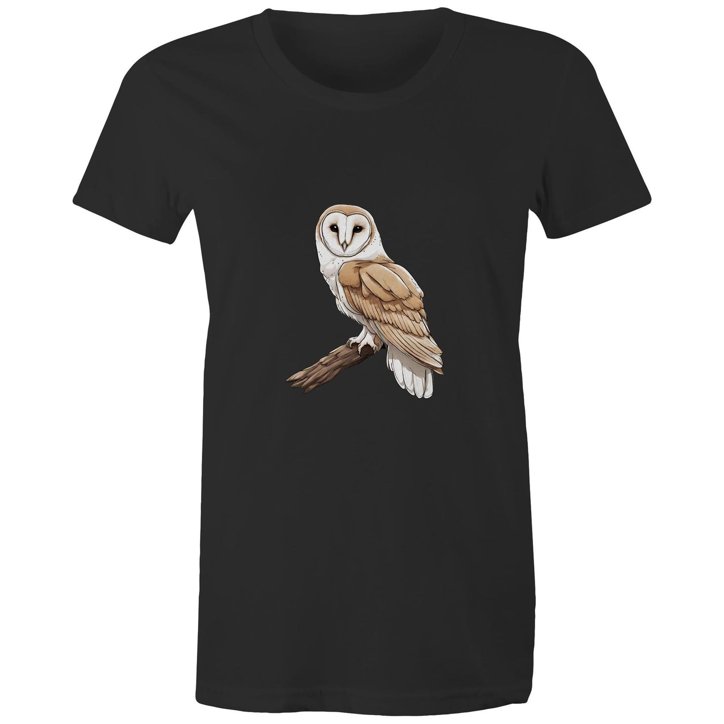 Women's Earthfolk T shirt - Barn Owl on Branch - The Crescent Moon