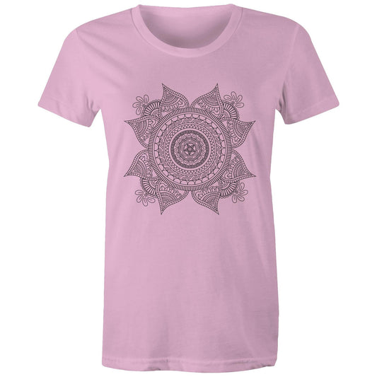 Women's Earthfolk T shirt - Mandala Mono - The Crescent Moon