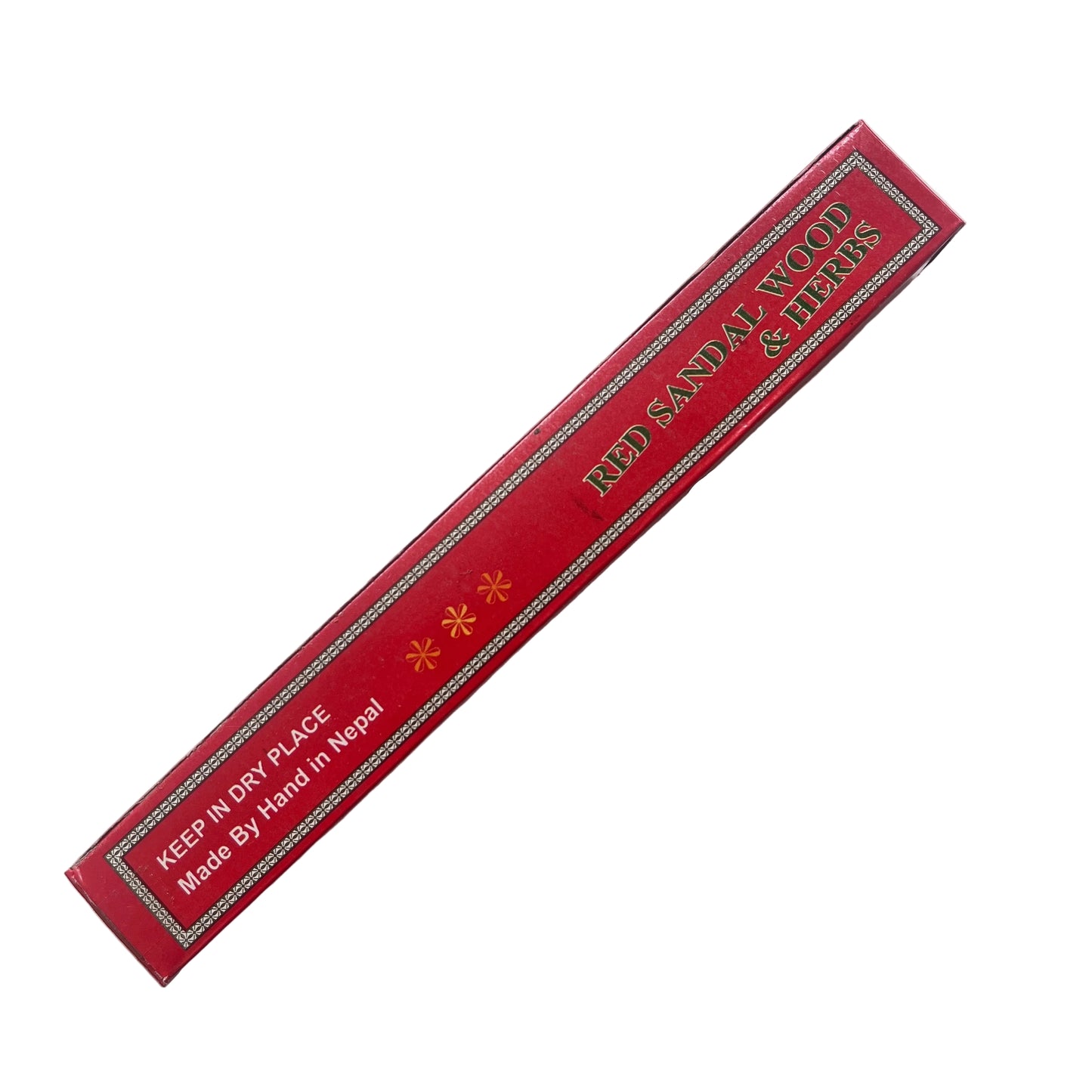 Red box labeled 'Red Sandalwood & Herbs' Tibetan Incense