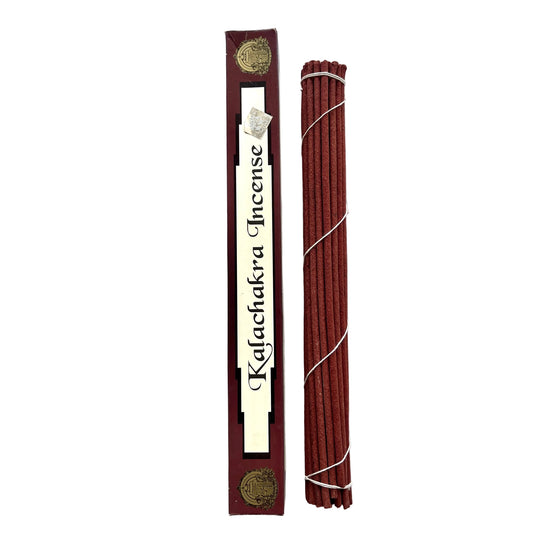 Kalachakra incense sticks with packaging on a textured white background