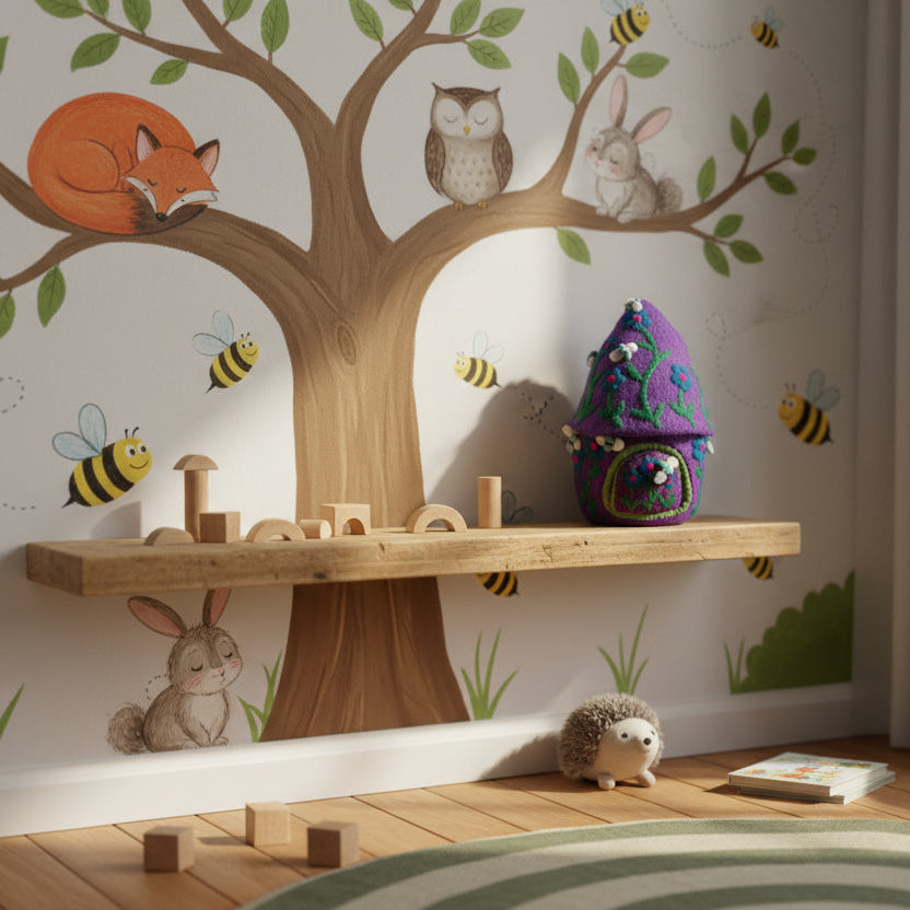 Felted fairy house with floral patterns 