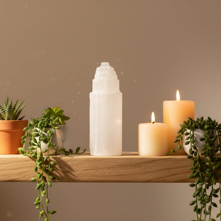 White crystal tower on a table 