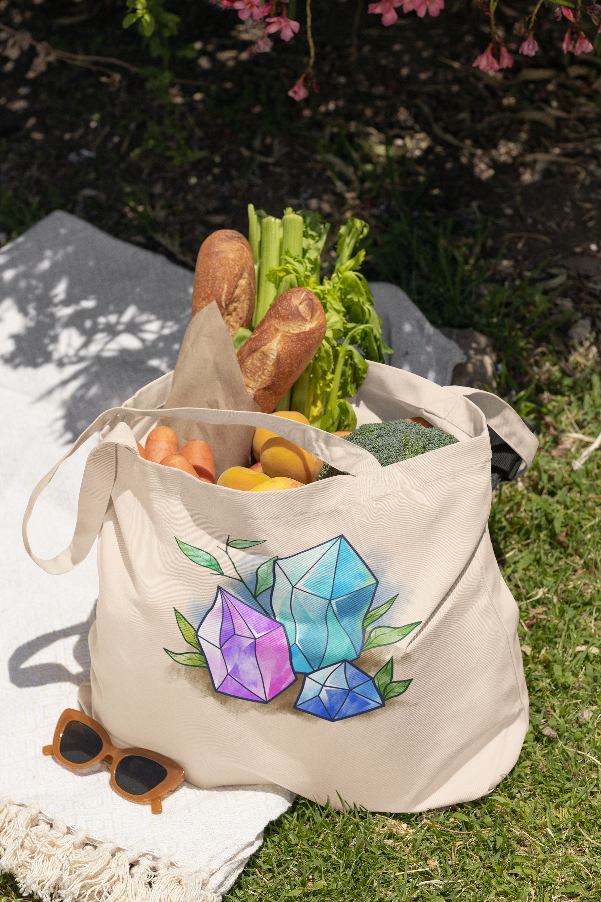 Earthfolk Canvas Tote Bag - Water Crystals - The Crescent Moon